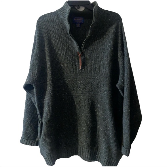 Pendleton Sweater Men's  M Green 100% virgin Wool 1/4 Zip Pullover small hole - Picture 1 of 5